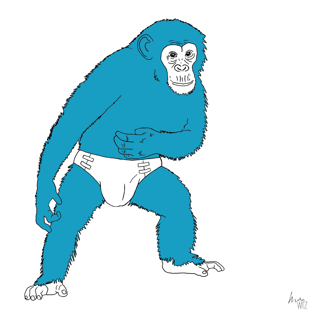 Illustration eines Affen in Windeln 