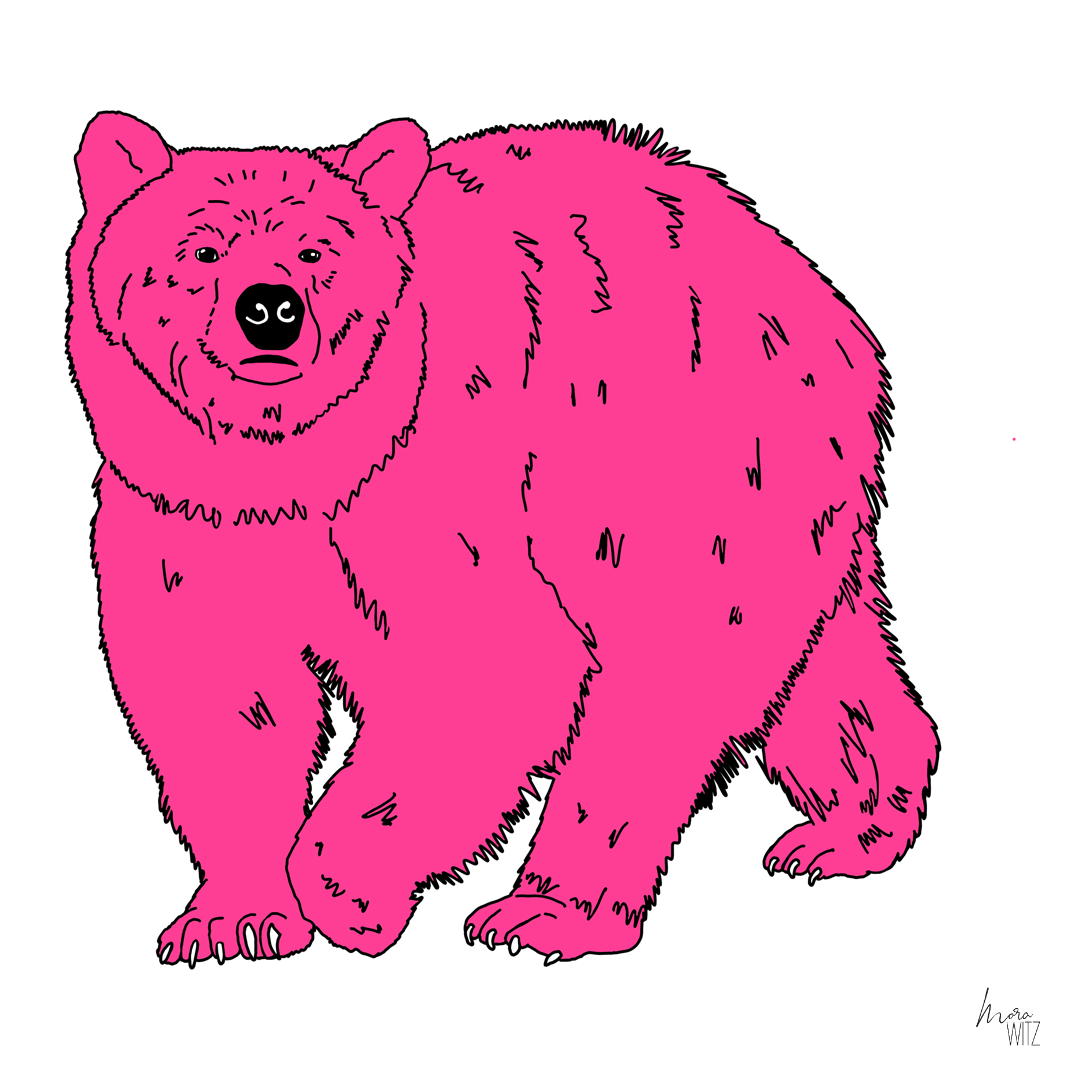 Illustration eines Bären mit rosafarbenen Fell