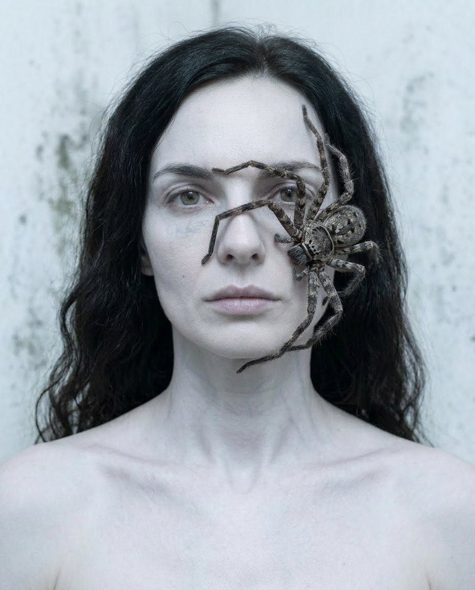 Portrait einer Frau mit Spinne