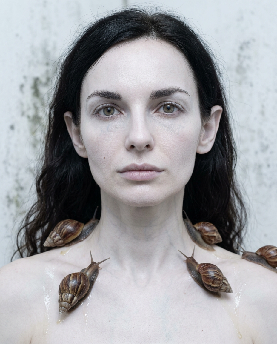 Portrait einer Frau mit Schnecken
